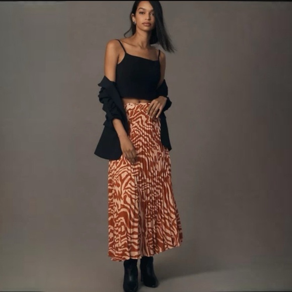 Anthropologie Rust & Cream Zebra-Print Maxi Skirt